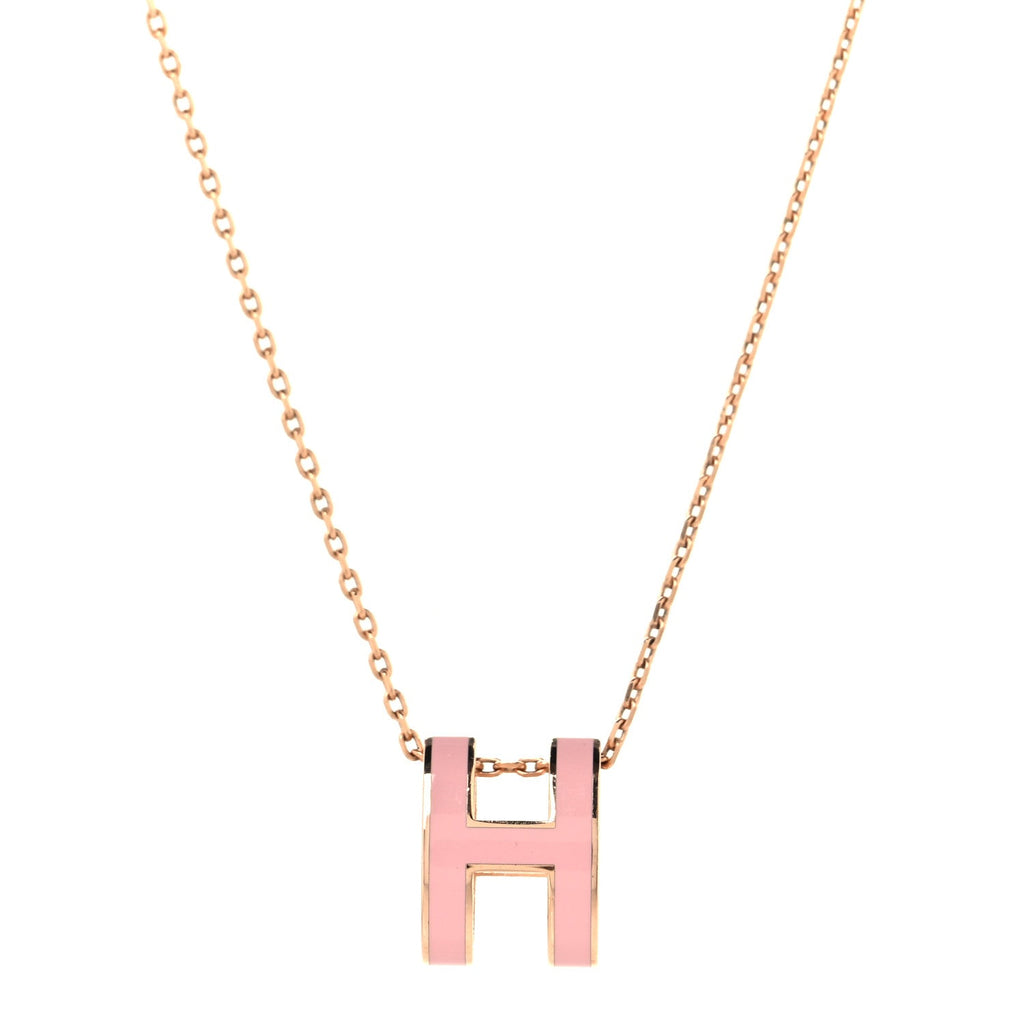 Lacquered Gold Pop H Pendant Necklace Rose Dragee