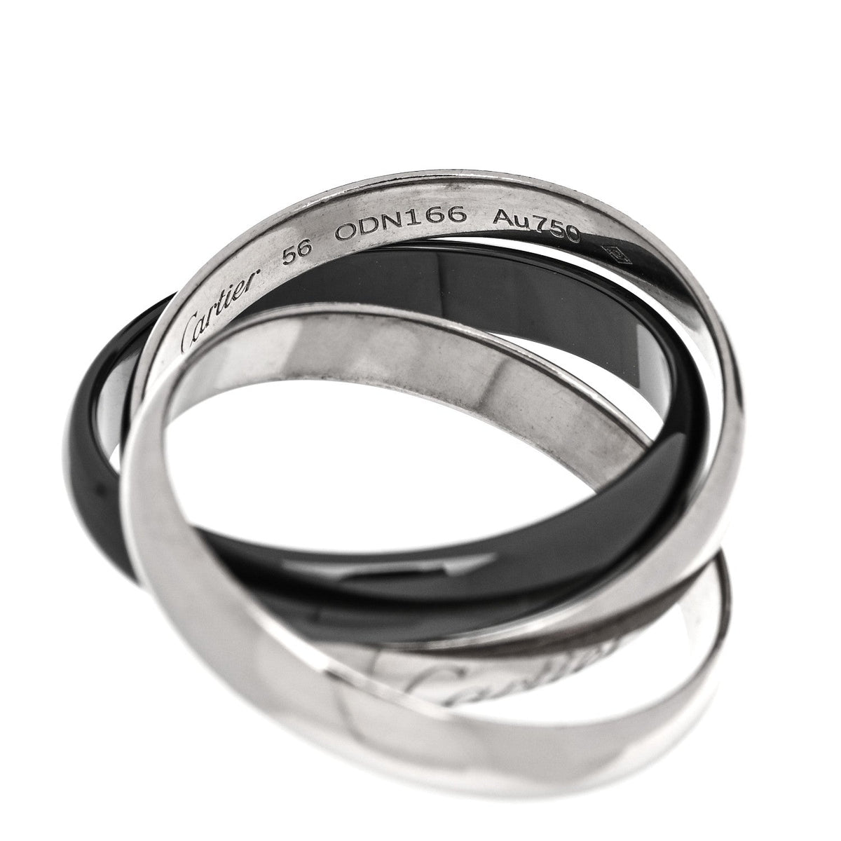 18K White Gold Black Ceramic Trinity Ring 56 7.5