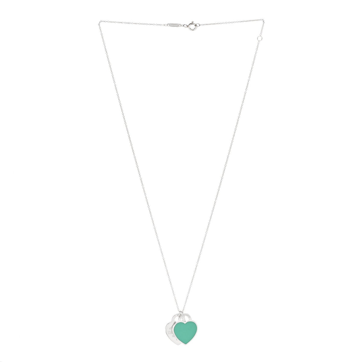 Sterling Silver Enamel Return to Tiffany Double Heart Tag Pendant Necklace Blue