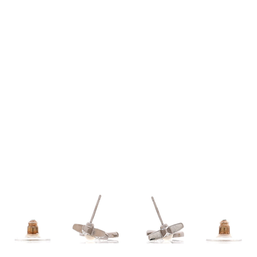 Crystal CC Pearl Star Drop Earrings Silver