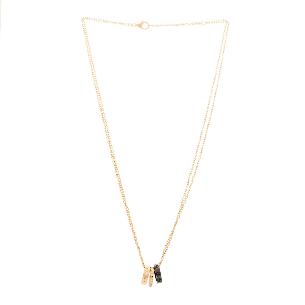 18K Pink Gold Ceramic Diamond Three Ring LOVE Pendant Necklace