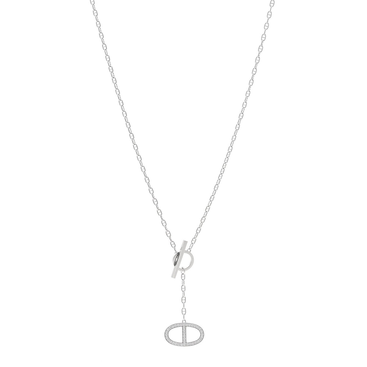 18K White Gold Diamond GM Chaine D'Ancre Contour Pendant Necklace ST