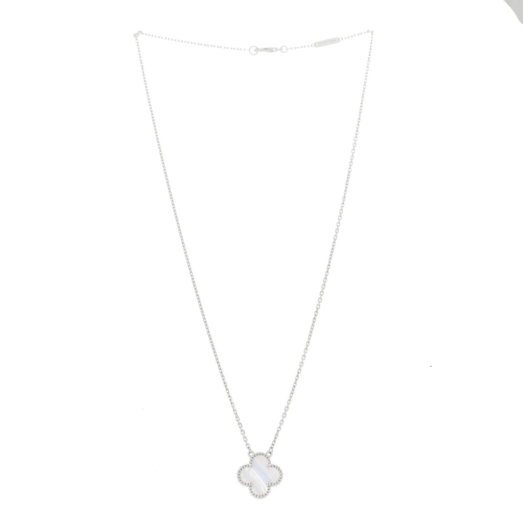 18k White Gold Chalcedony Vintage Alhambra Pendant Necklace