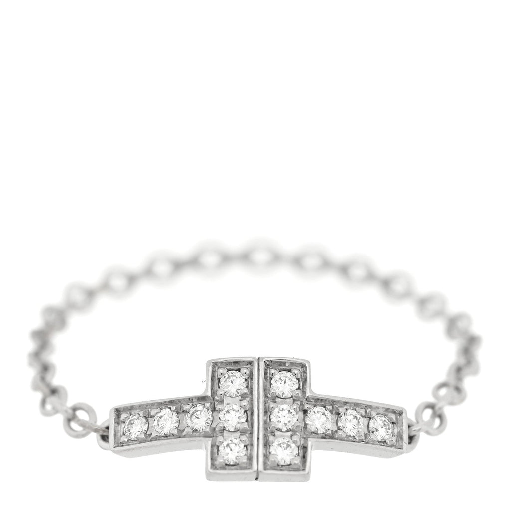 18K White Gold Diamond T Chain Ring 53 6.5