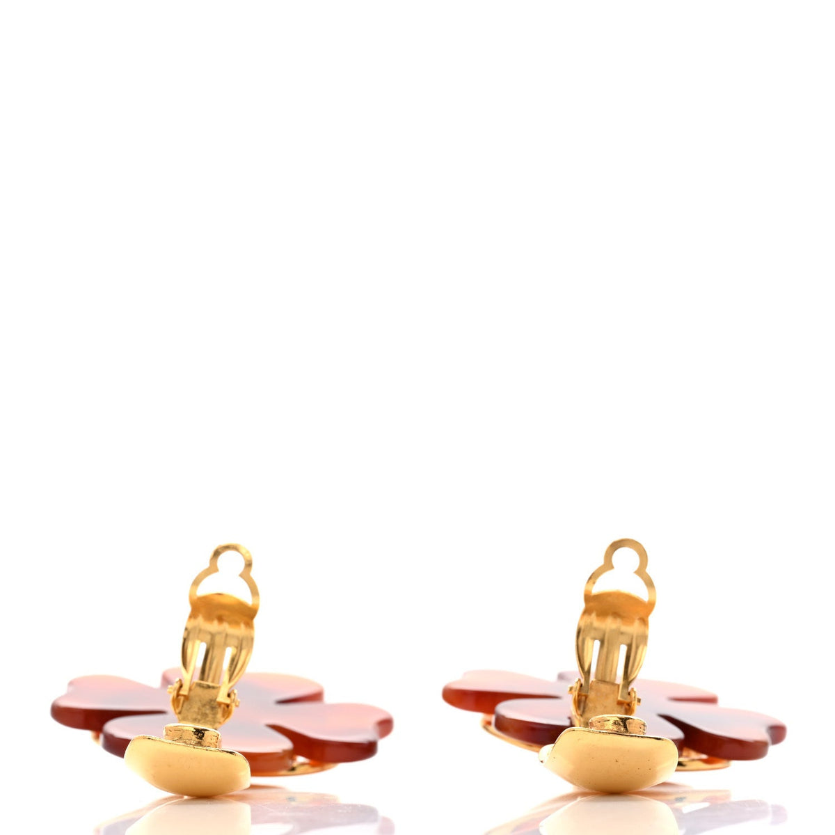 Tortoise CC Heart Clip On Earrings Gold