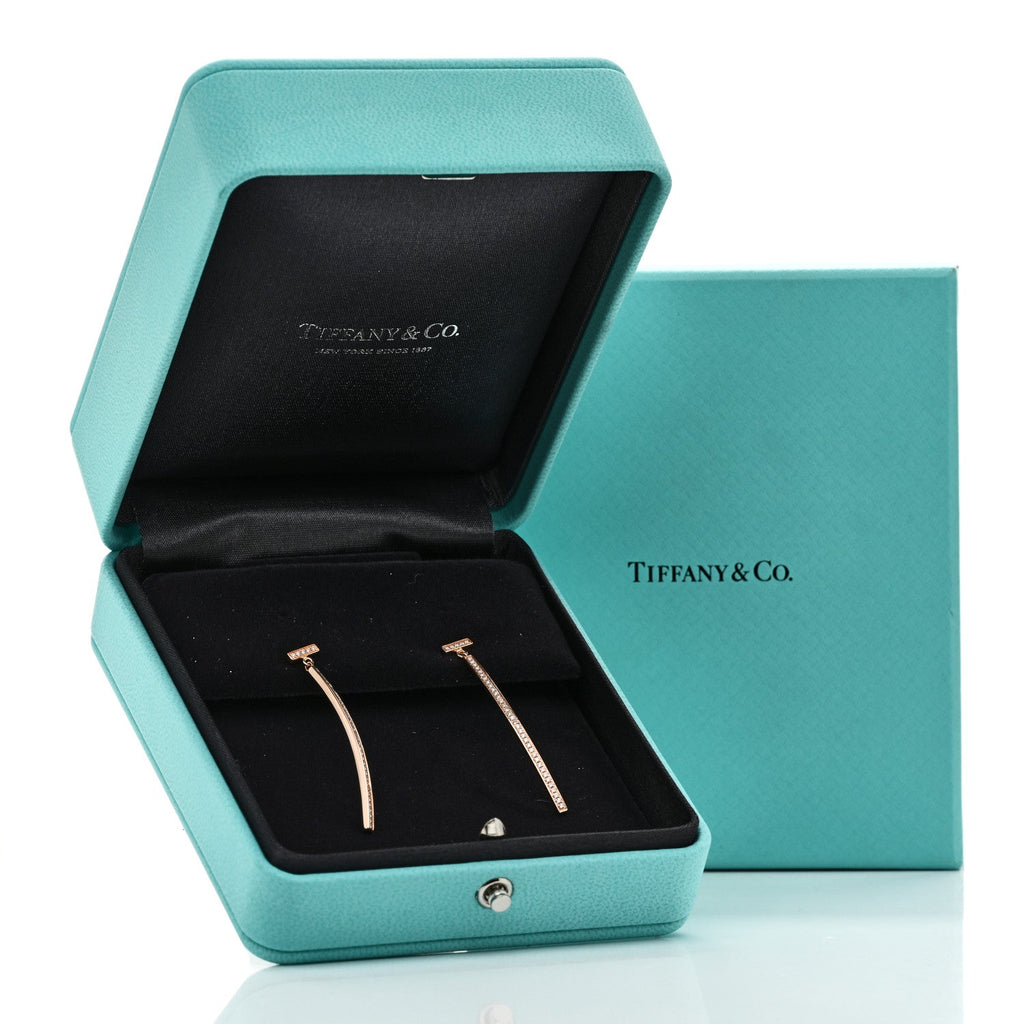 18K Rose Gold Diamond T Bar Earrings