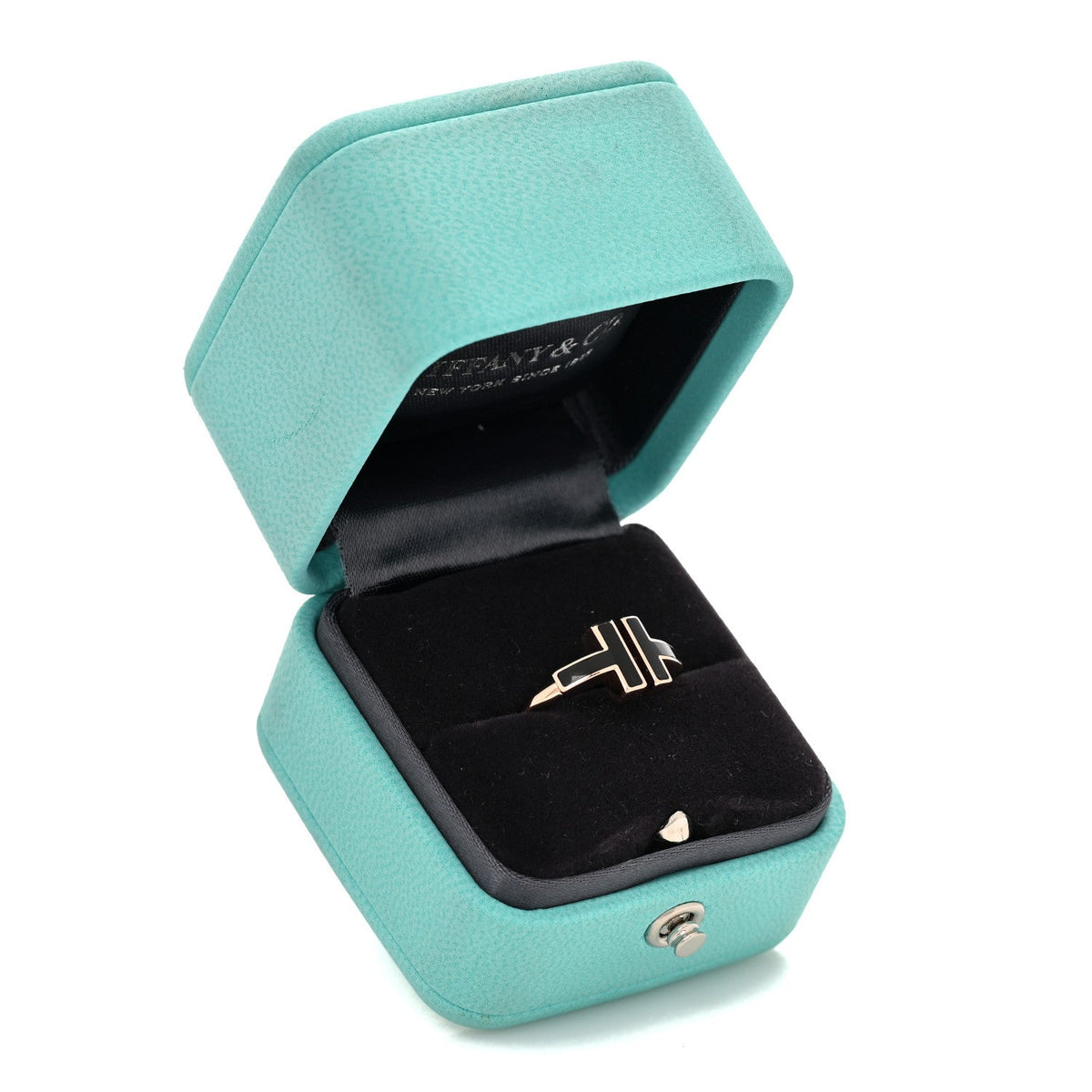 18K Rose Gold Black Onyx T Wire Ring 49 5