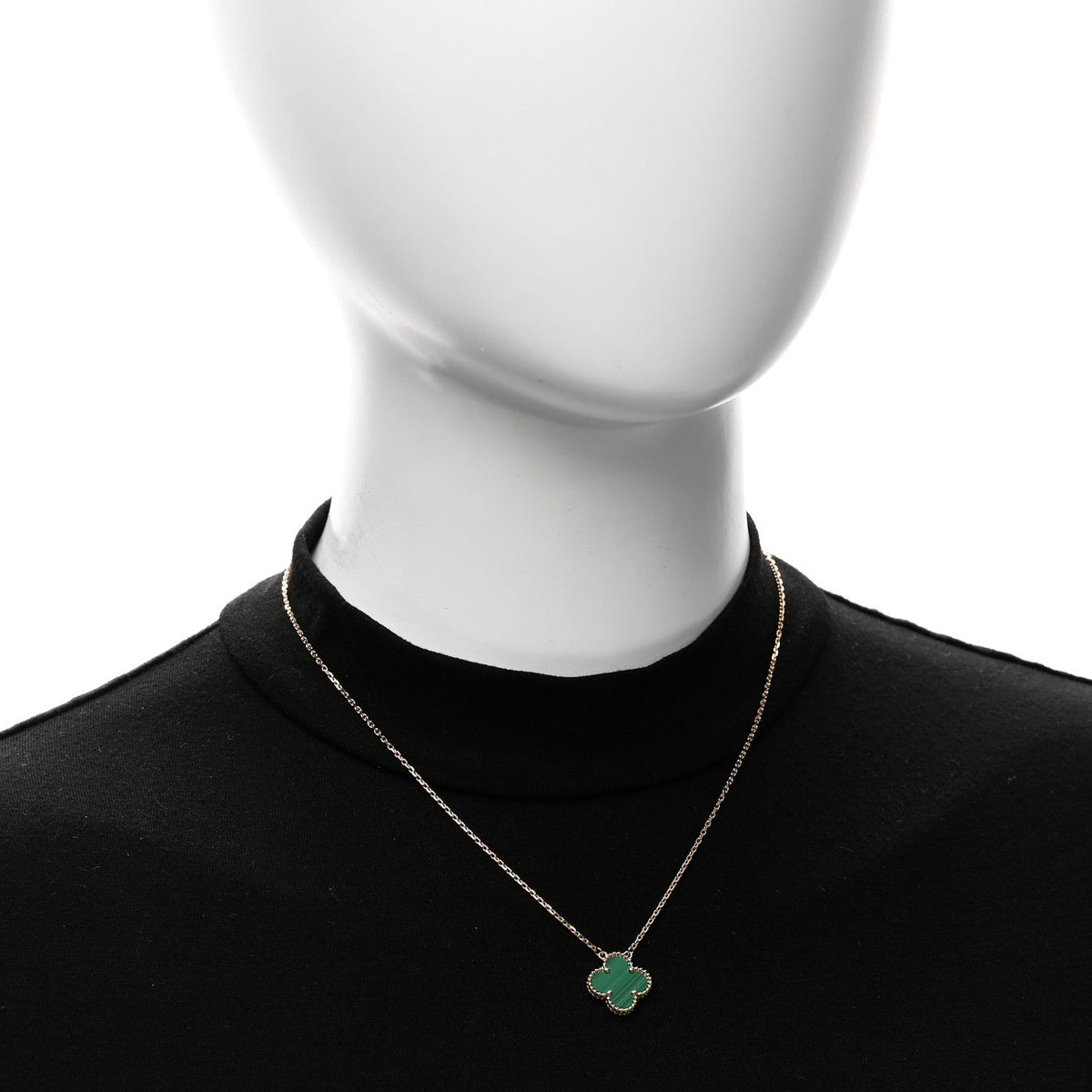 18K Yellow Gold Malachite Vintage Alhambra Pendant Necklace