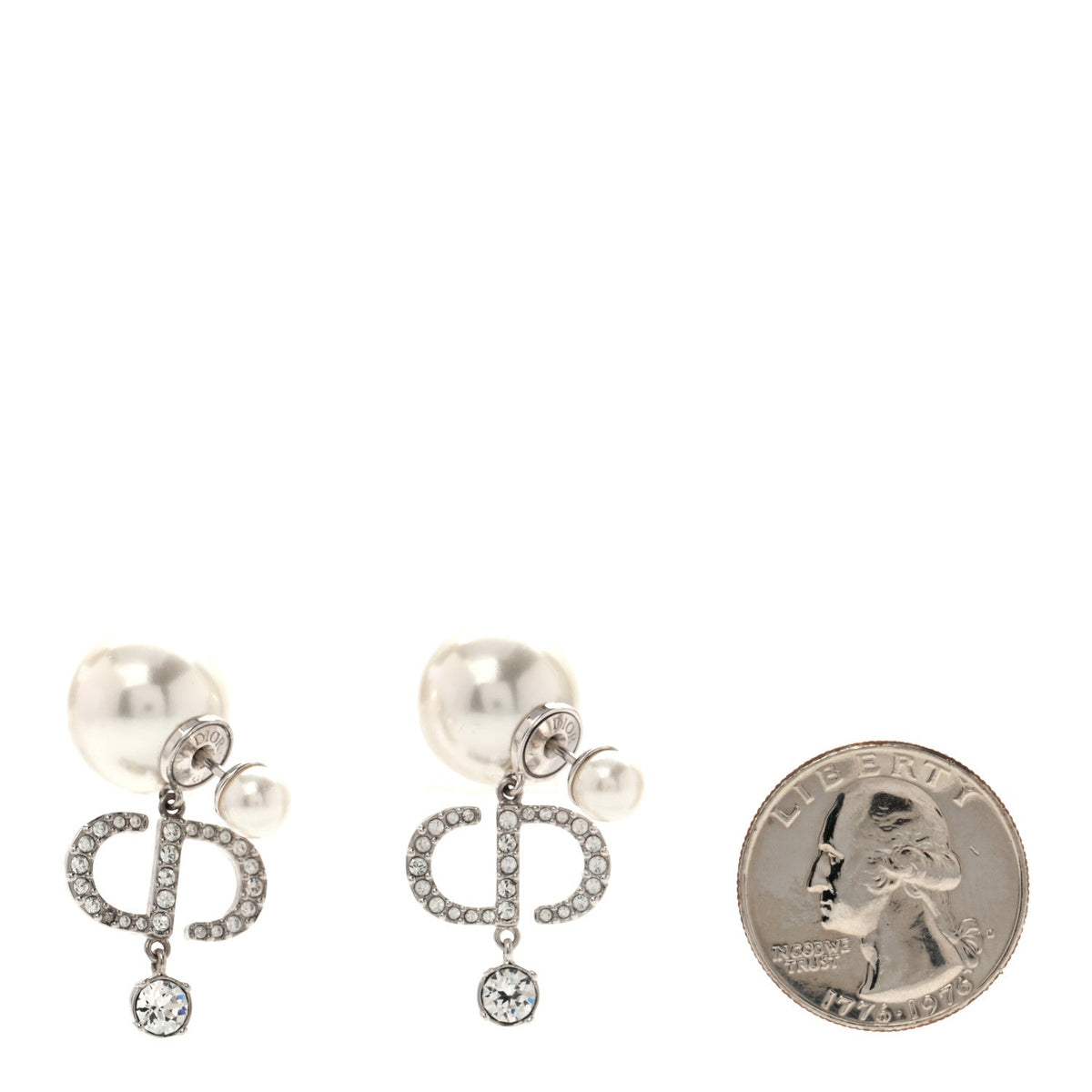 Pearl Crystal Tribal CD Drop Earrings Silver