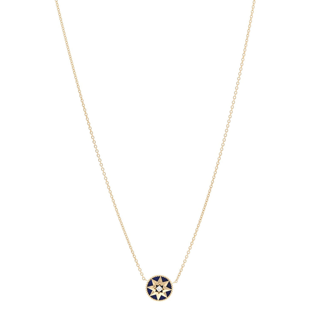 18K Yellow Gold Diamond Lapis Lazuli Rose Des Vents Necklace