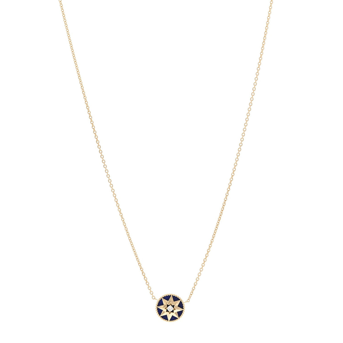18K Yellow Gold Diamond Lapis Lazuli Rose Des Vents Necklace
