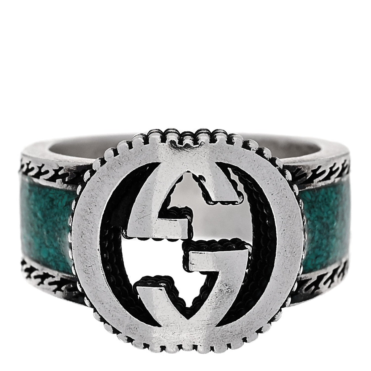 Sterling Silver Enamel Interlocking G Band Ring 50 5.25 Turquoise