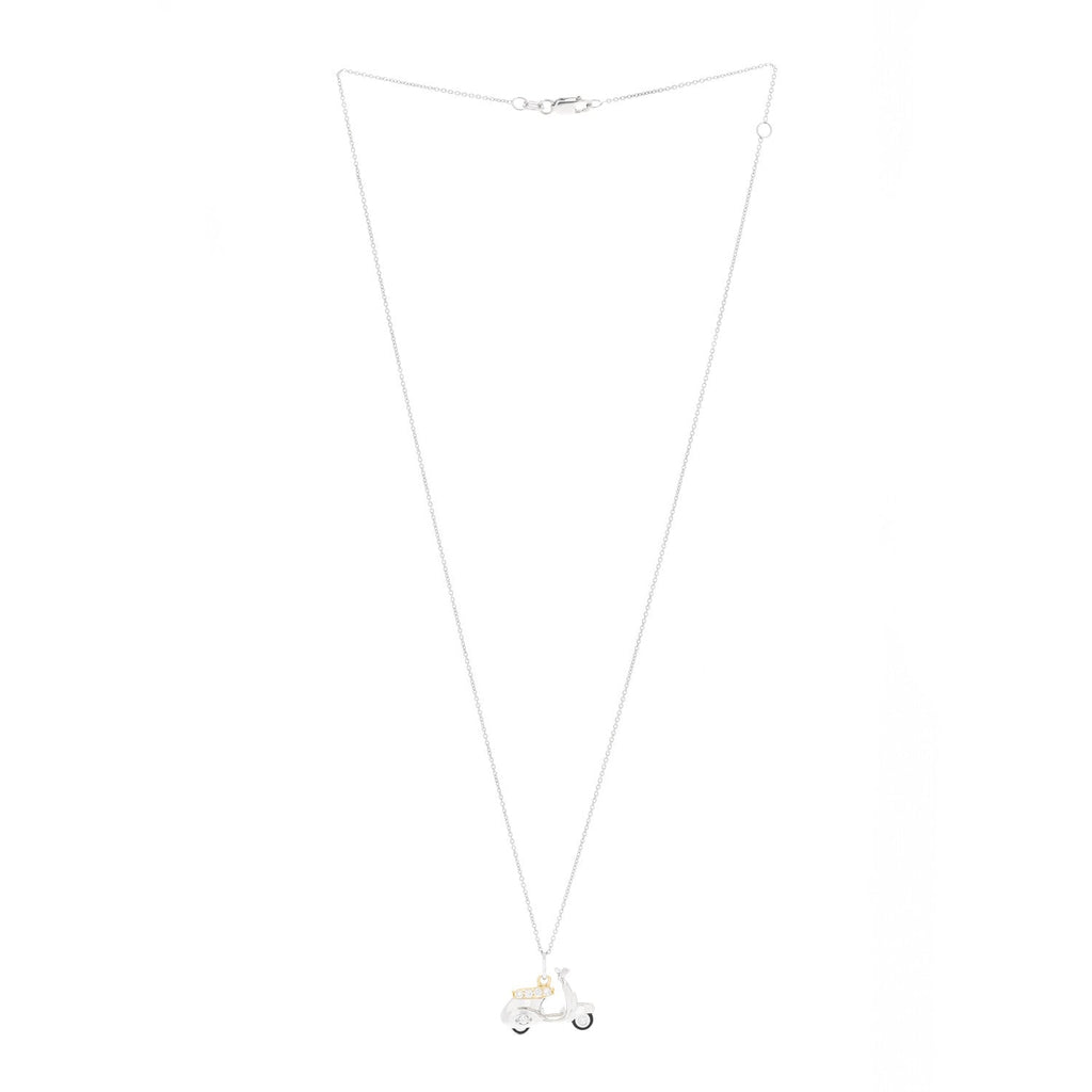 18K White Yellow Gold Diamond Scooter Pendant Necklace