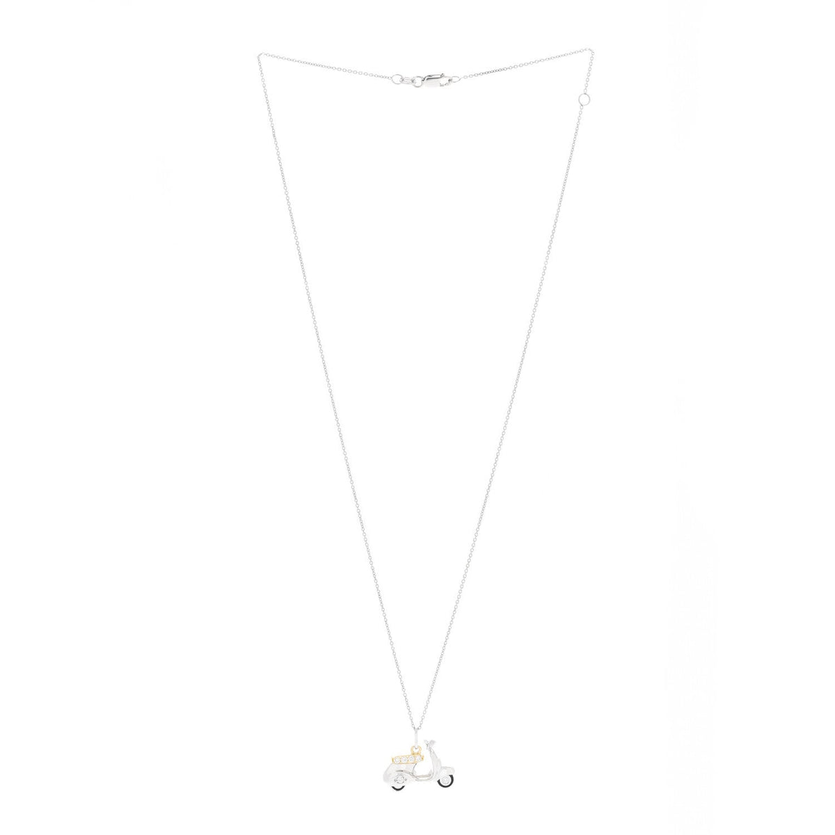 18K White Yellow Gold Diamond Scooter Pendant Necklace