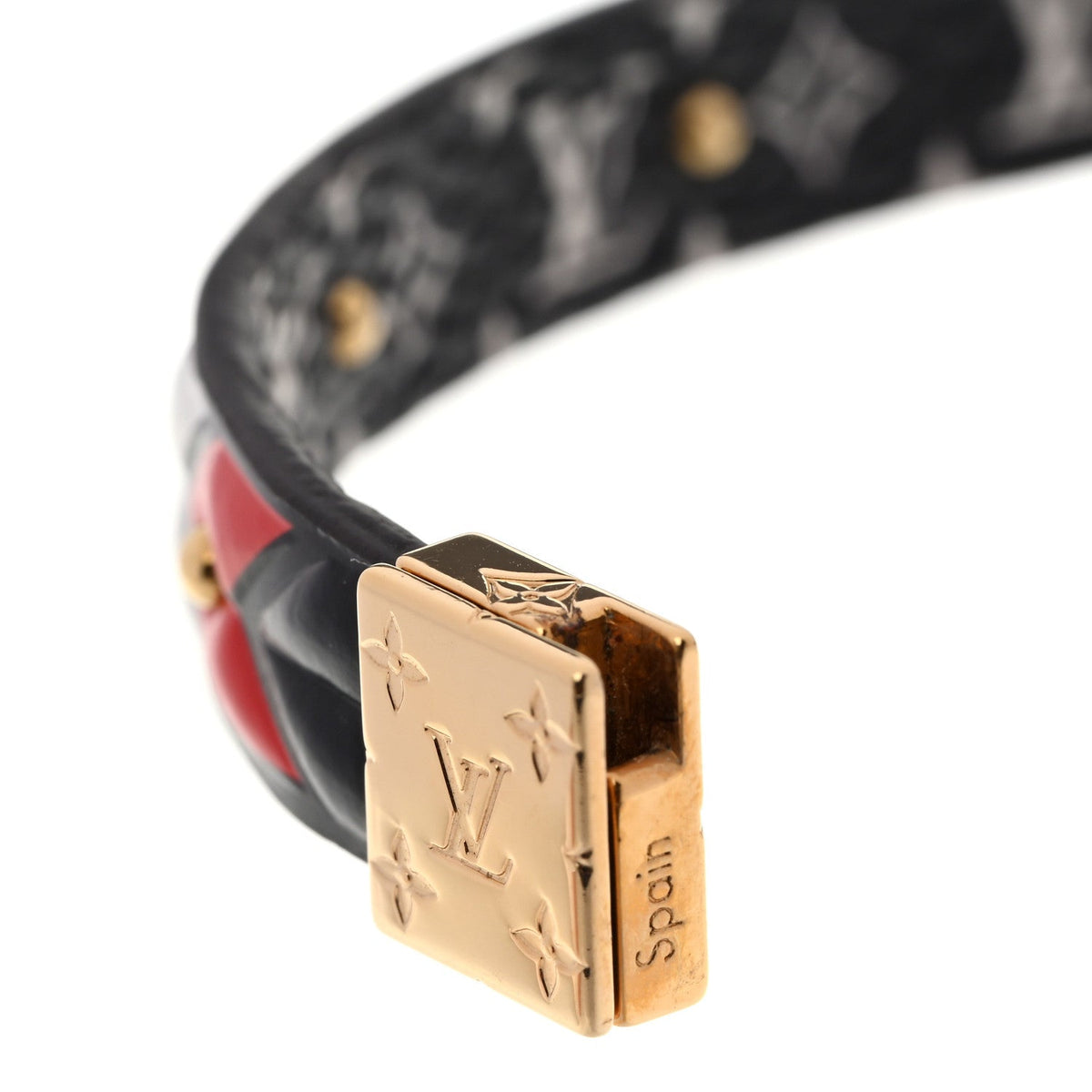 Monogram LV Crafty Reversible Bracelet 17 Black Cream Red