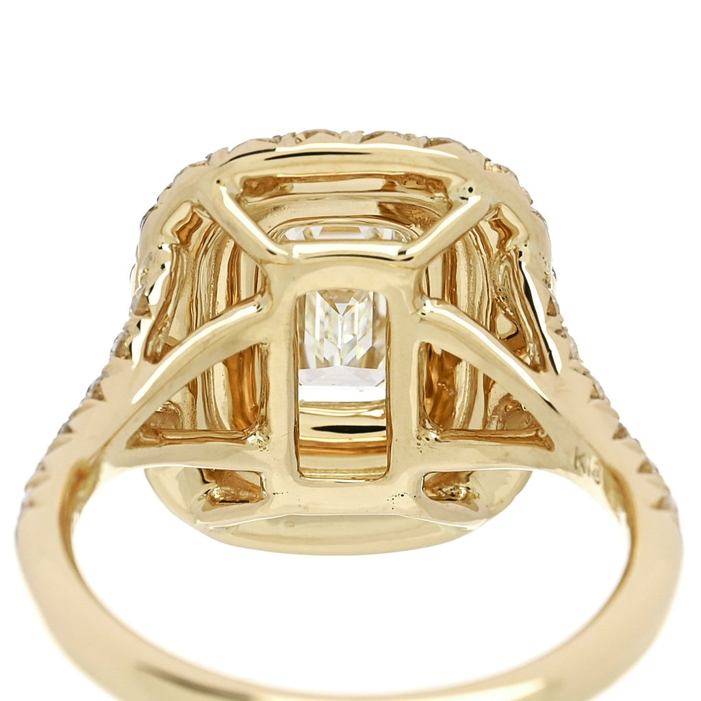 18K Yellow Gold Diamond 1.29ct Emerald Cut Double Halo Pave Engagement Ring 50 5.25