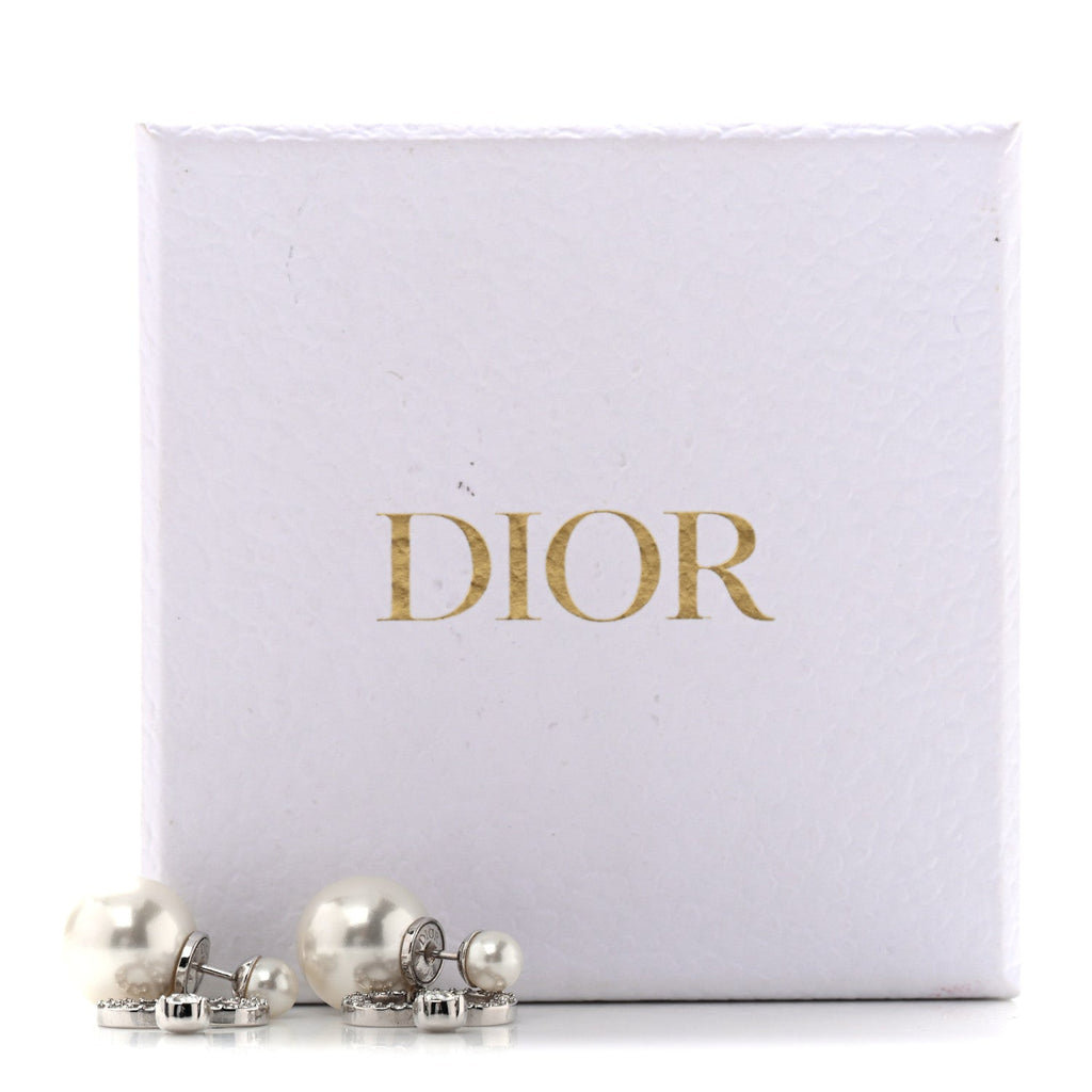 Pearl Crystal Tribal CD Drop Earrings Silver