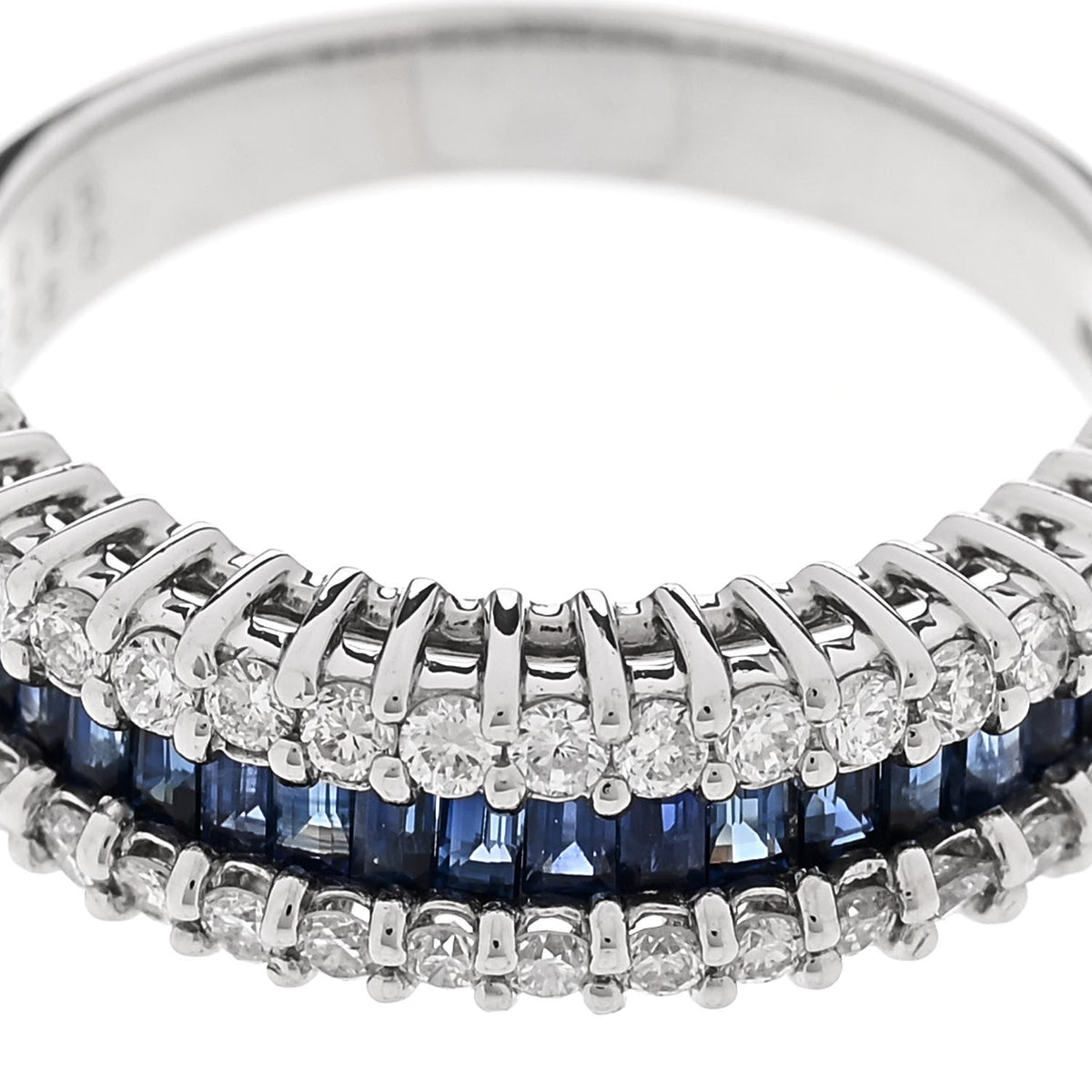 Platinum Diamond Blue Sapphire 0.50ctw Three Row Ring 53 6.5