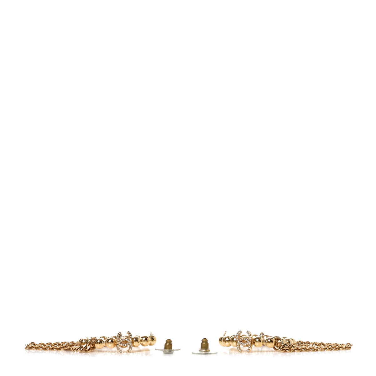 Metal Crystal Bead Chain CC Hoop Earrings Gold