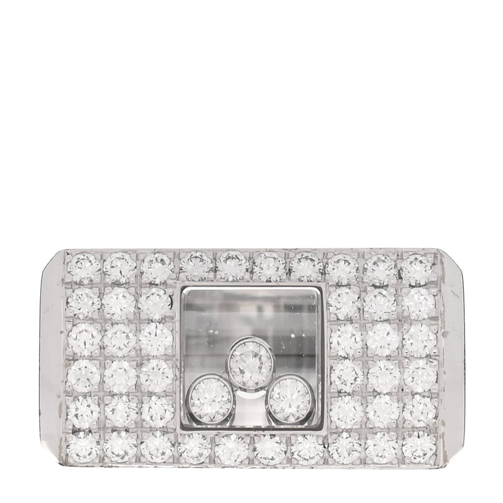 18K White Gold Diamond Happy Diamond Signet Pave Ring 54 7