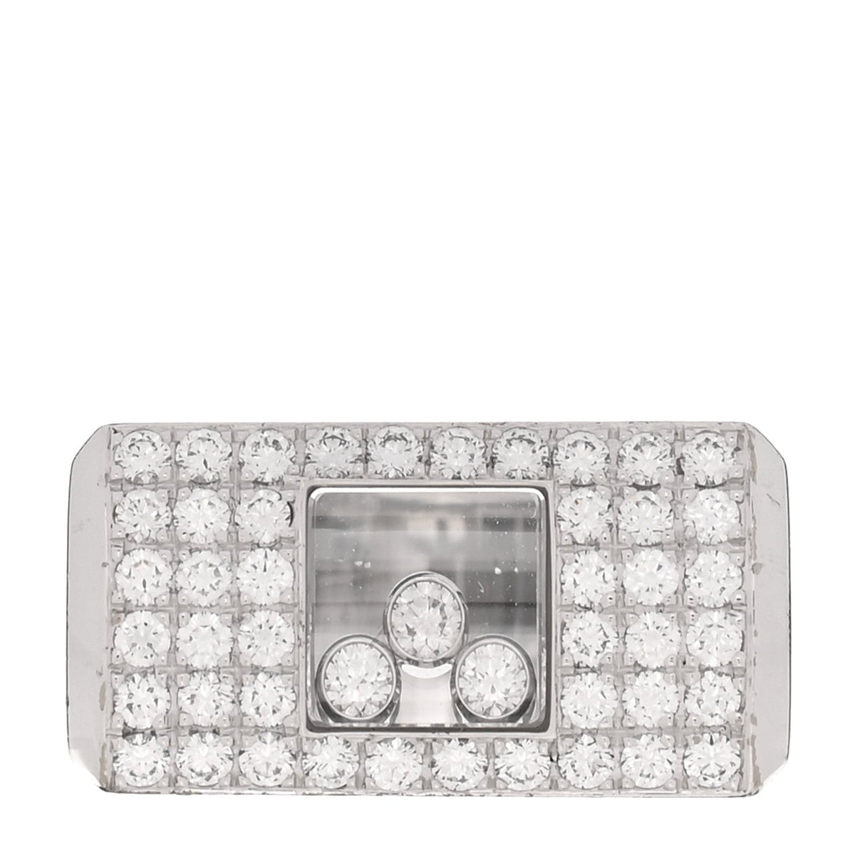 18K White Gold Diamond Happy Diamond Signet Pave Ring 54 7