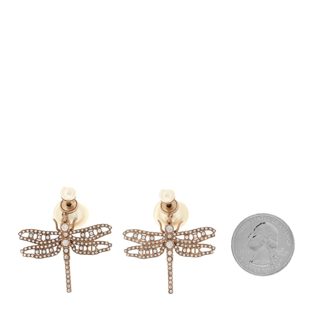 Crystal Pearl Dragonfly Drop Earrings White