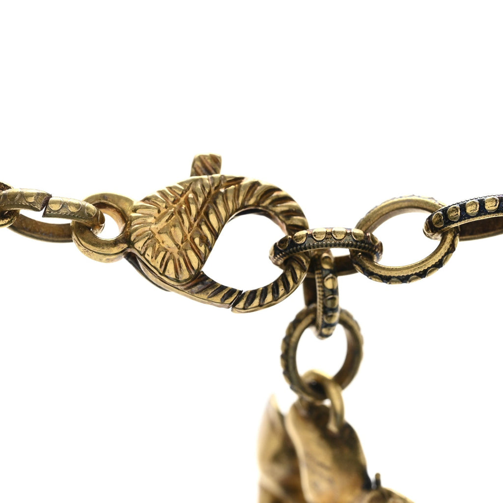Metal Crystal Bead Flower Long Necklace Gold