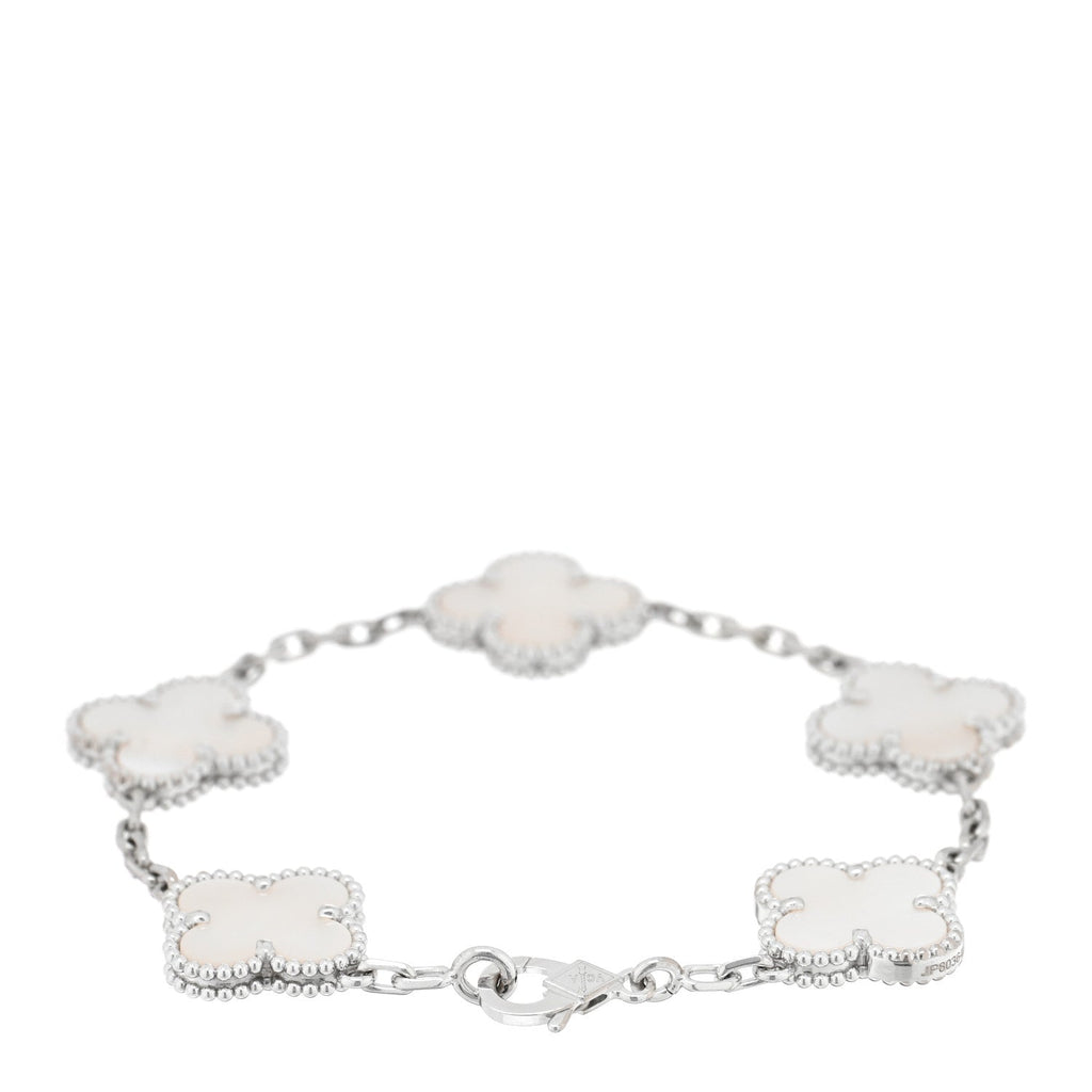 18K White Gold Mother of Pearl 5 Motifs Vintage Alhambra Bracelet