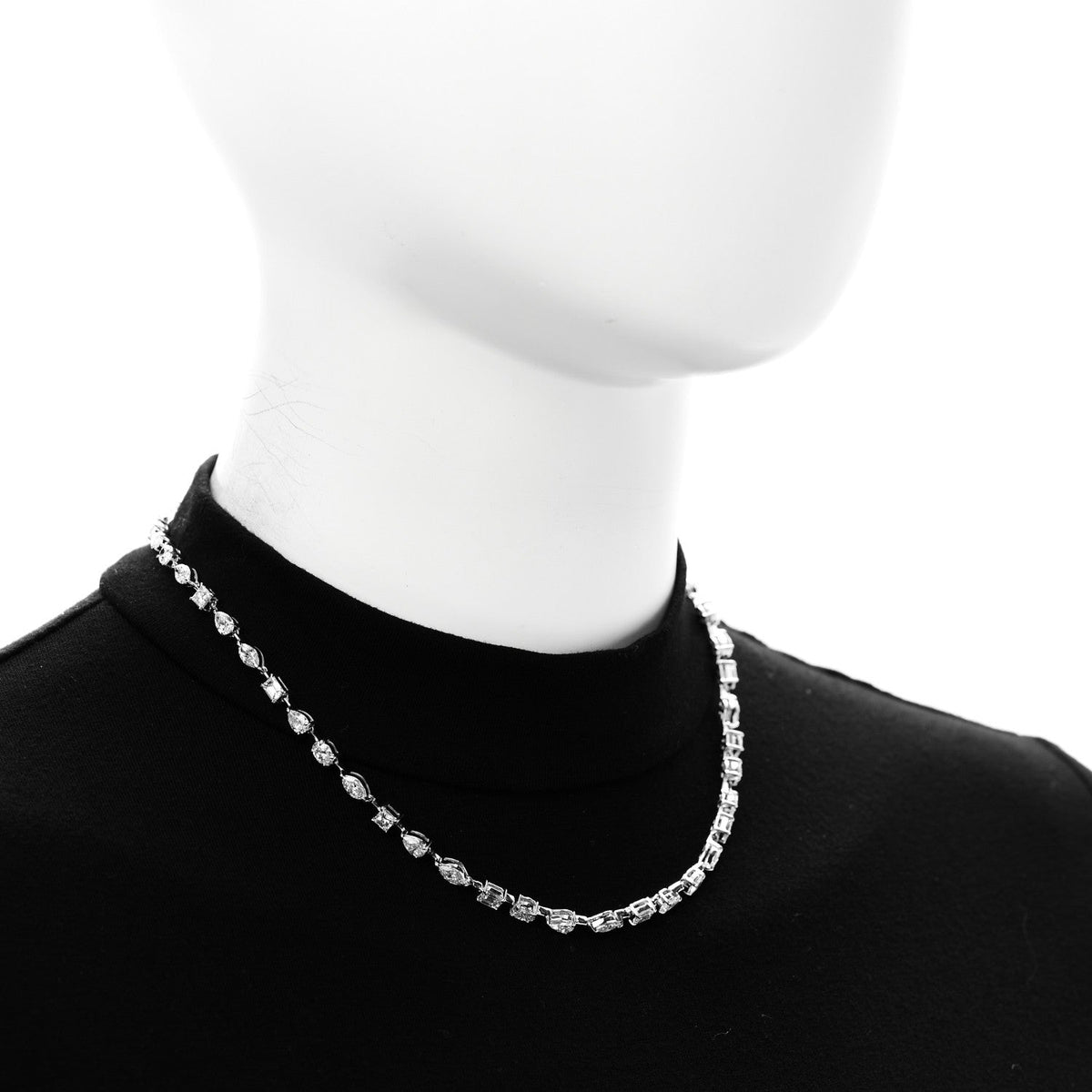 18K White Gold Diamond 11.30ctw Emerald Marquis Oval Pear Princess Cut Necklace