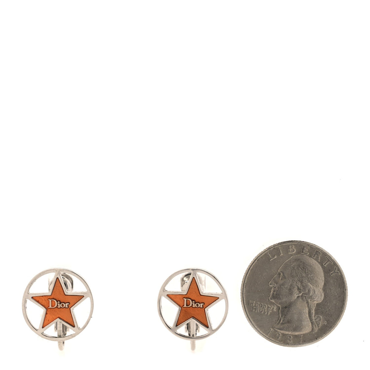 Metal Star Clip On Earrings Silver Orange