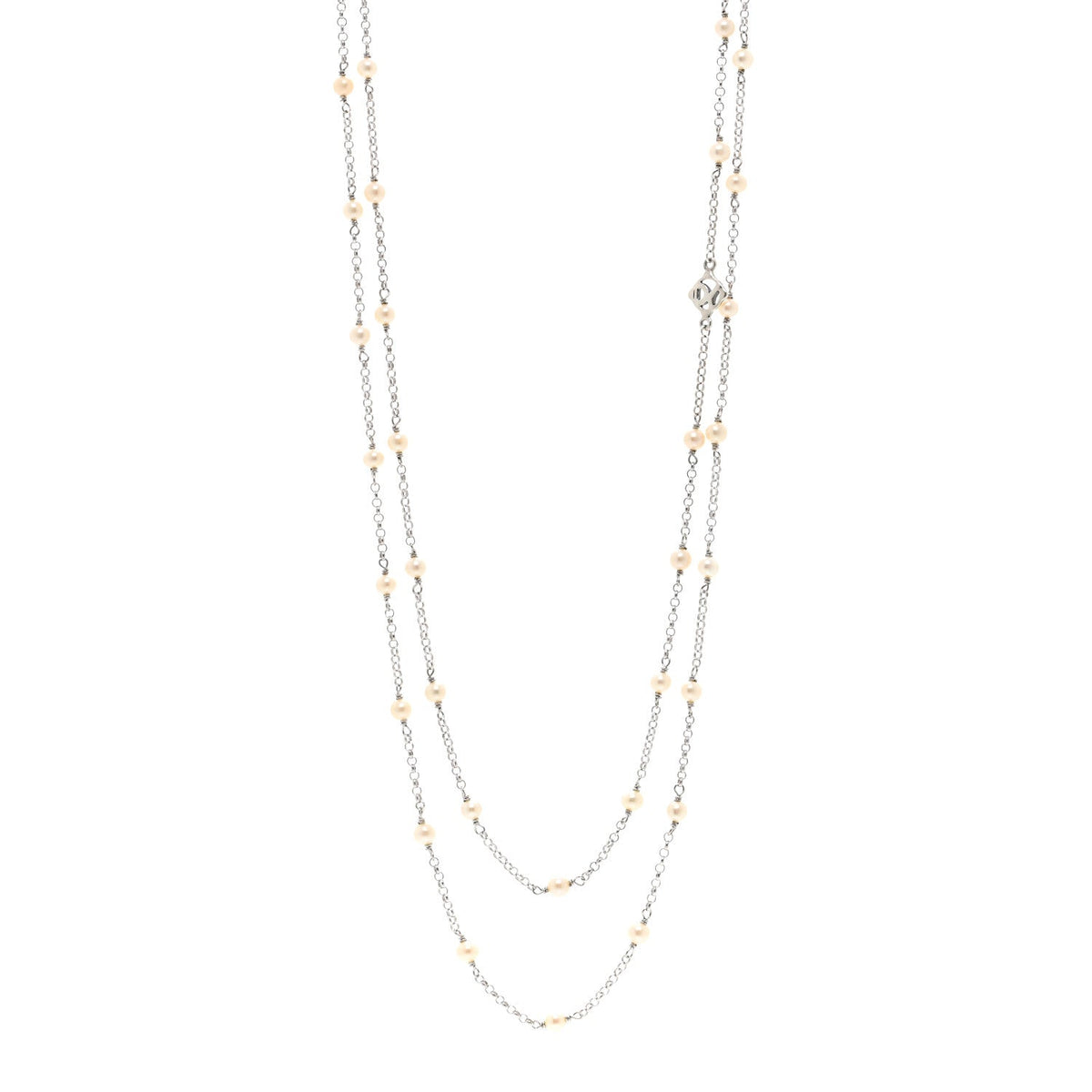 Sterling Silver Freshwater Cultured Pearl Station Long Necklace