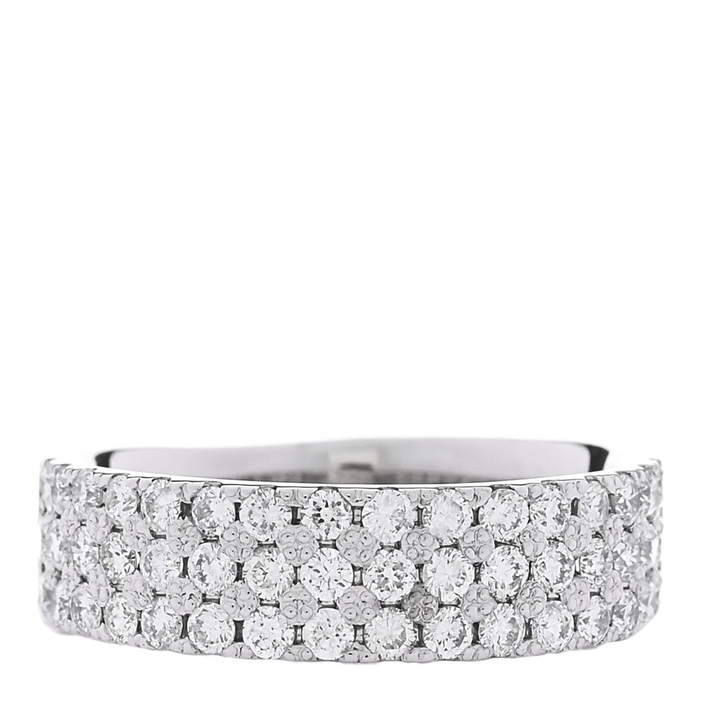 18K White Gold Diamond 1.00ctw Three Row Half Band Ring 54 7