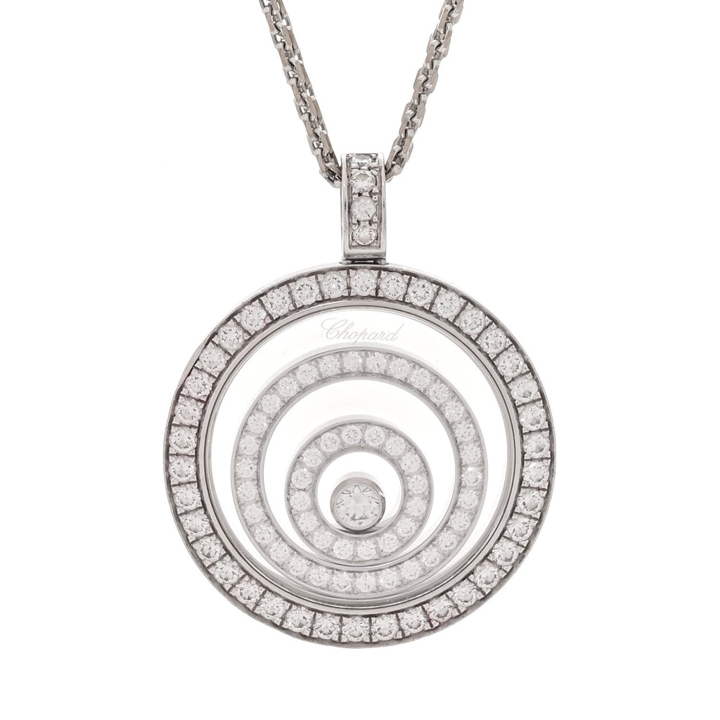 18K White Gold Diamond Happy Spirit Three-Ring Pendant Necklace