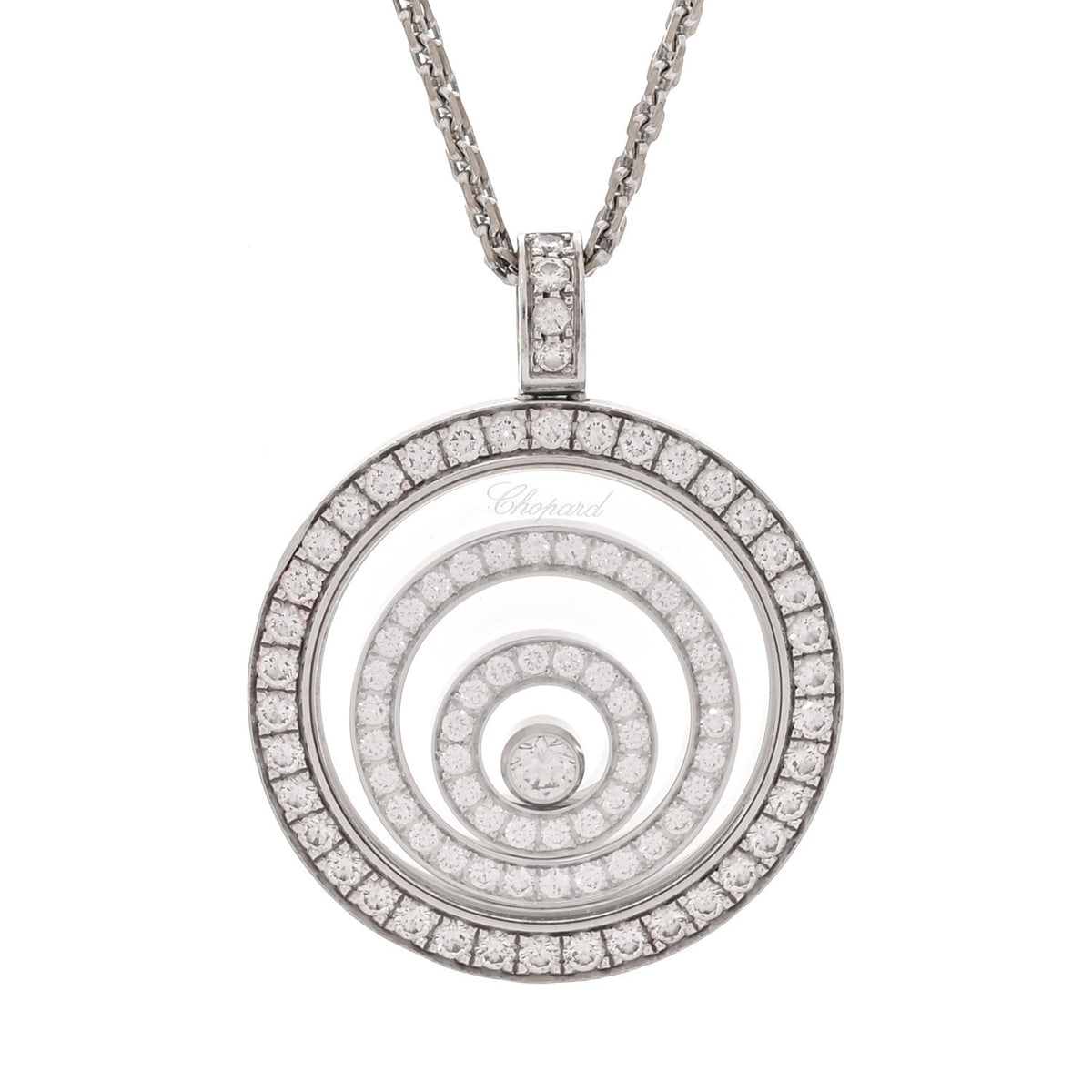 18K White Gold Diamond Happy Spirit Three-Ring Pendant Necklace