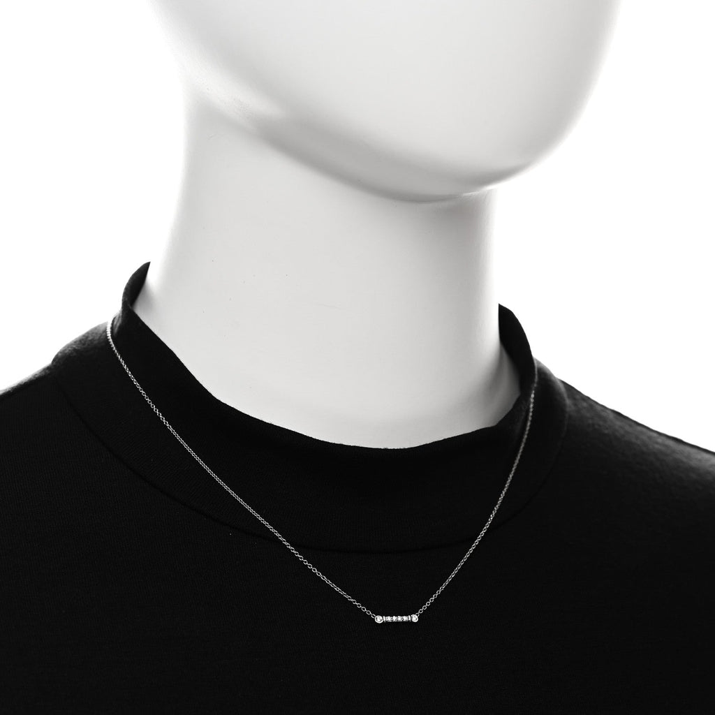 Platinum Diamond Fleur de Lis Key Bar Pendant Necklace