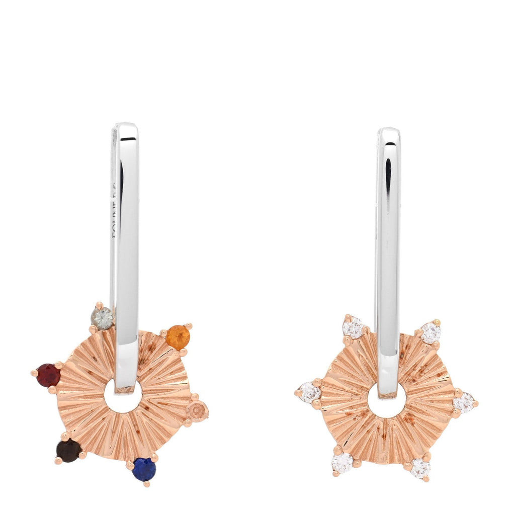 18K White Rose Gold Diamond Multi Gemstone Disk Small Fob Link Earrings
