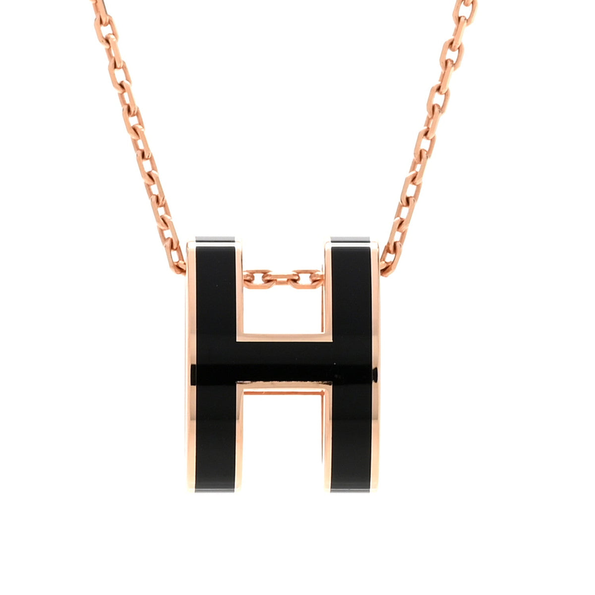 Lacquered Rose Gold Pop H Pendant Necklace Black
