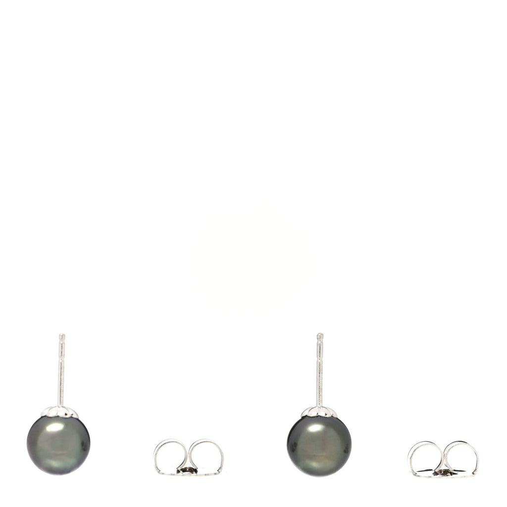 18K White Gold Black South Sea Cultured Pearl 8.5-9mm Stud Earrings