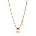 Metal Crystal Quilted Flap Bag Necklace Red Gold