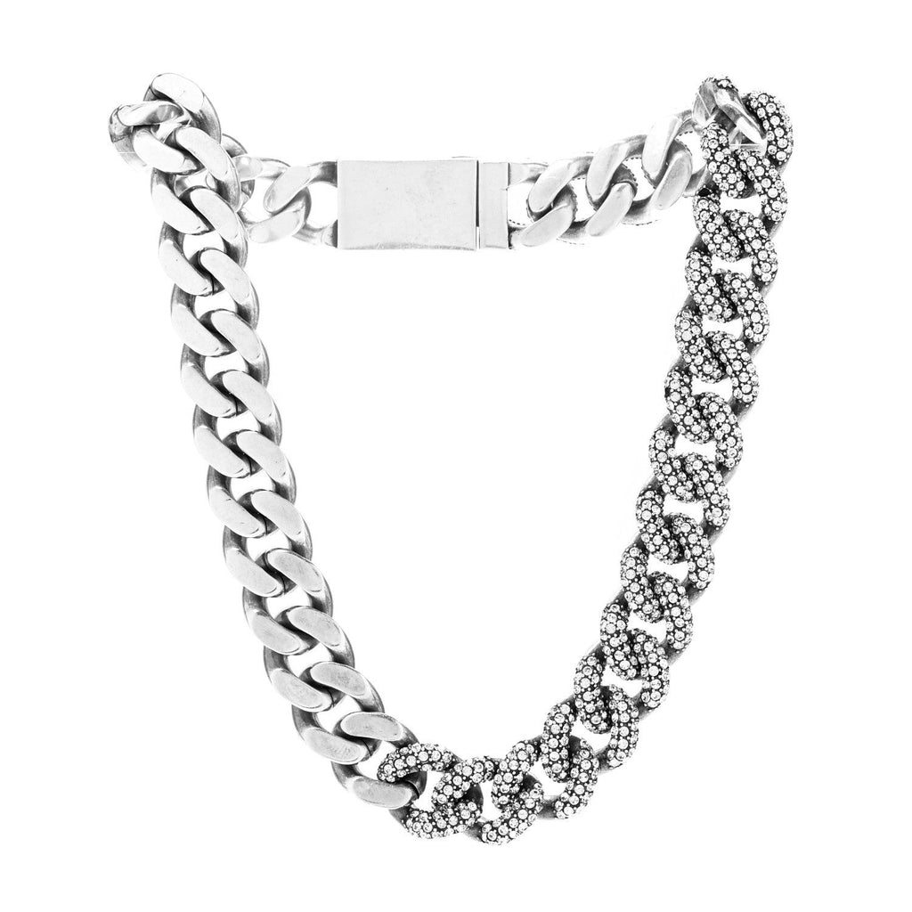 Crystal Curb Chain Necklace Oxidized Silver Oxidized Silver