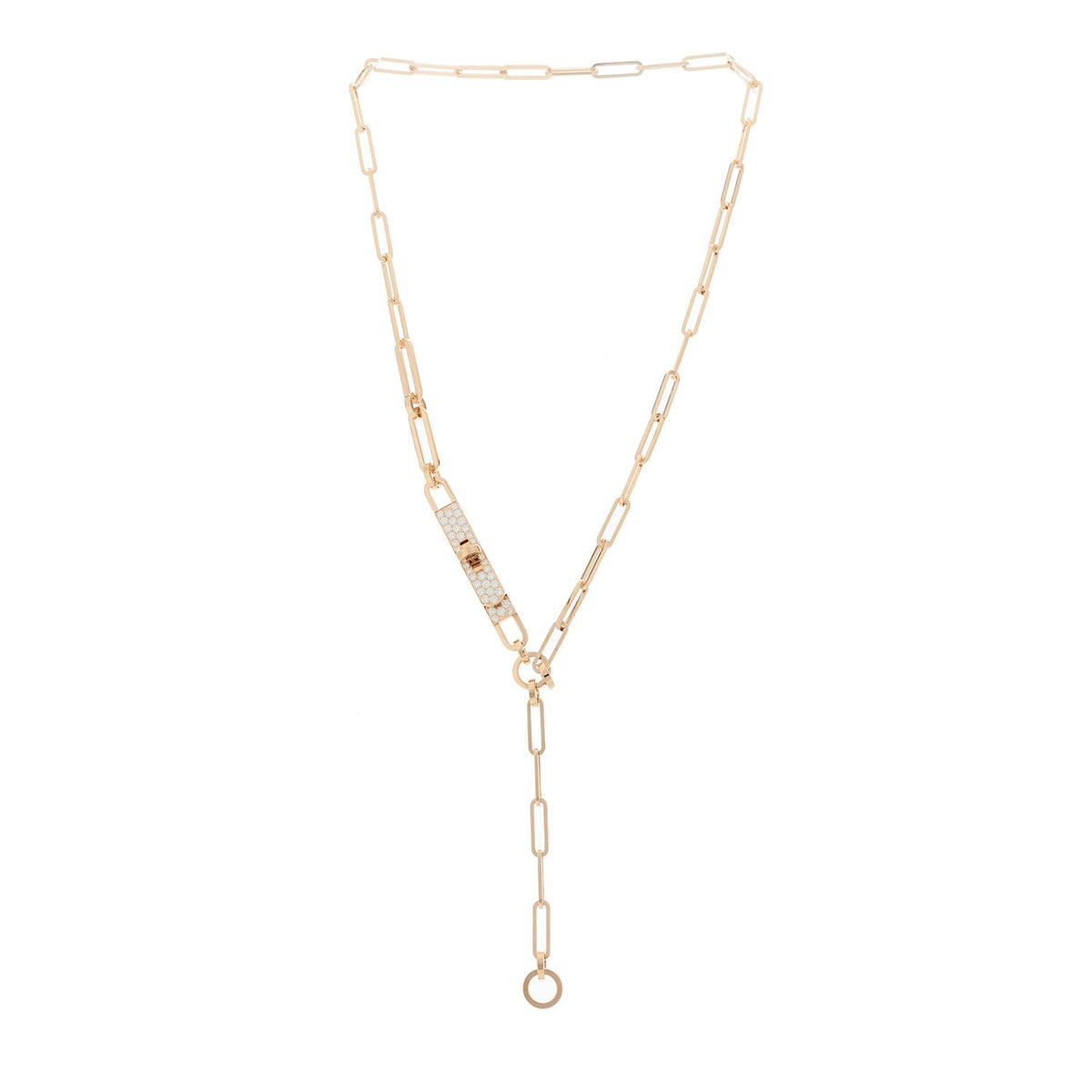 18K Rose Gold Diamond Pave PM Kelly Chaine Lariat Necklace SH