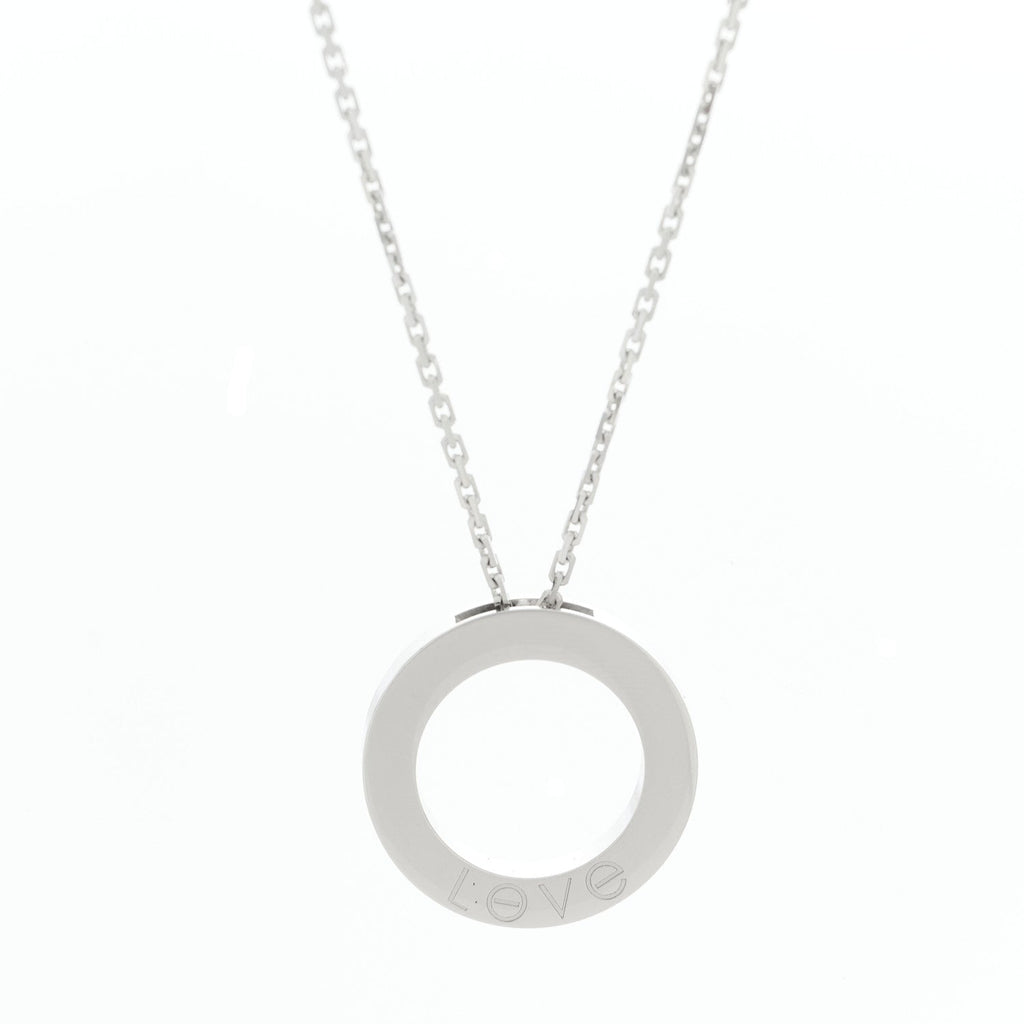 18K White Gold Diamond LOVE Paved Necklace