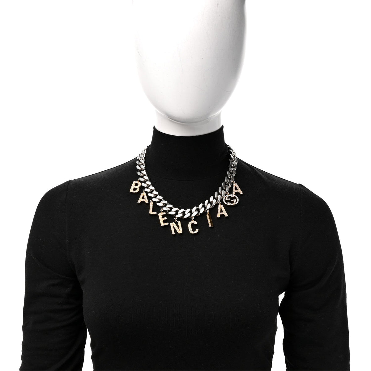X BALENCIAGA Crystal Script Short Necklace Silver Gold