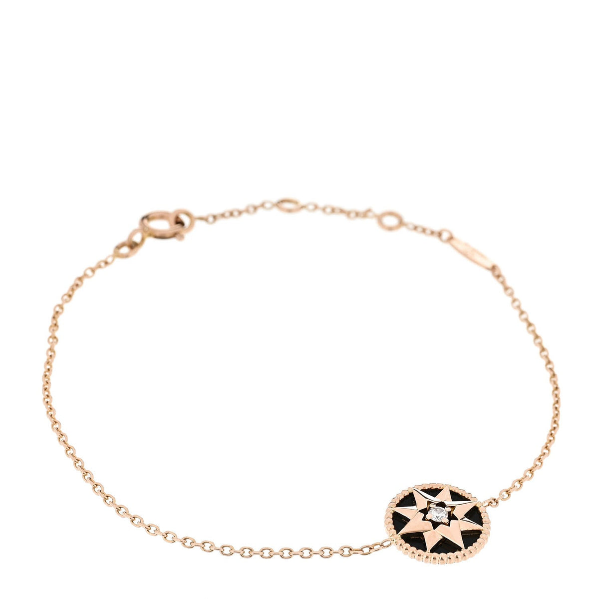 18K Rose Gold Diamond Black Onyx Rose Des Vents Bracelet