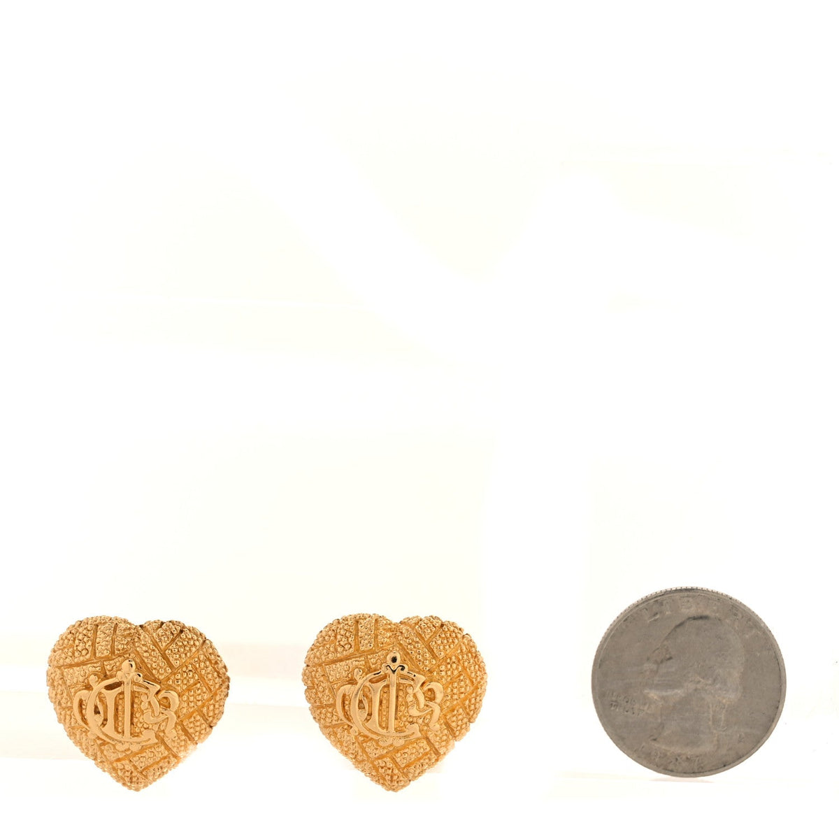Metal Textured CD Heart Clip On Earrings Gold