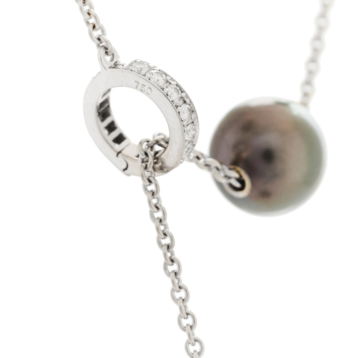 18K White Gold Diamond Black South Sea Pearl 10mm Pearls In Motion Necklace