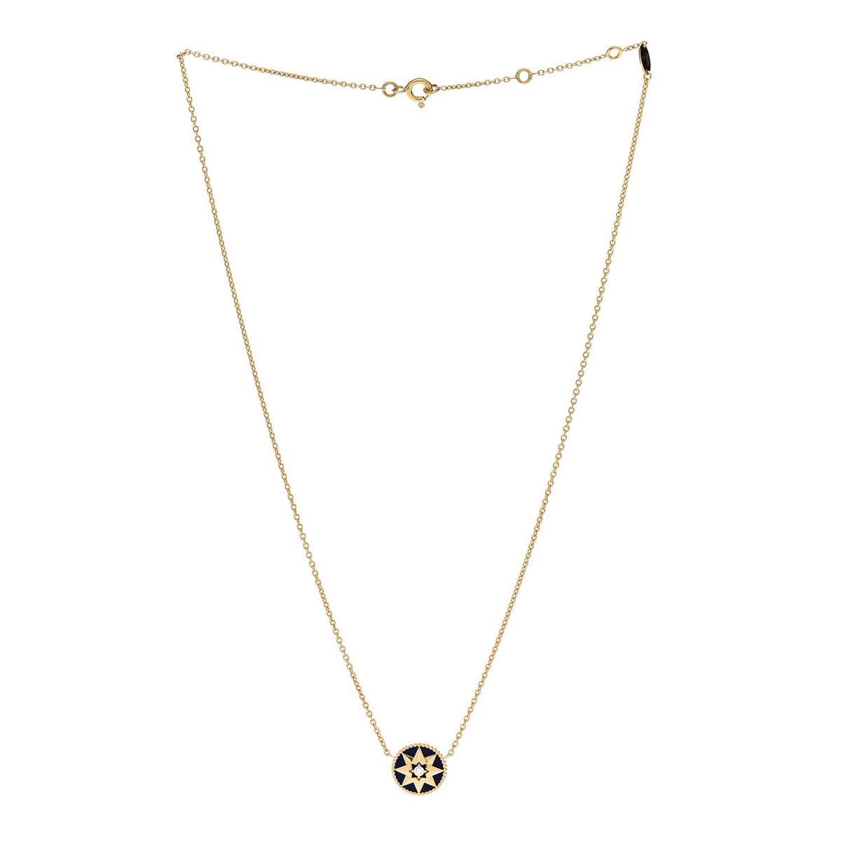 18K Yellow Gold Diamond Lapis Lazuli Rose Des Vents Necklace