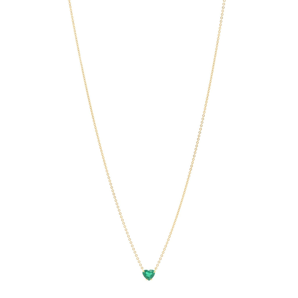18K Yellow Gold Emerald Heart Necklace