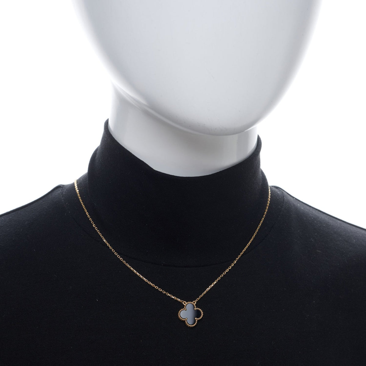 VAN CLEEF &amp; ARPELS 18K Yellow Gold Black Onyx Vintage Alhambra Pendant Necklace