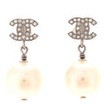 Crystal Pearl CC Drop Earrings Silver Pearly White